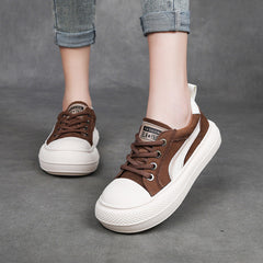 Women Fashion Patchwork Leather Thick Soled Casual Shoes Newgew Shoes