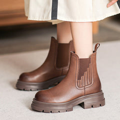 Women Retro Minimalist Soft Leather Thick Soled Boots Newgew Shoes