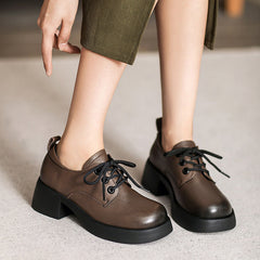 Women Retro Minimalist Leather Thick Soled Casual Shoes Newgew Shoes