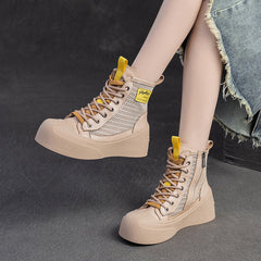 Women Breathable Mesh Leather Casual Platform Boots Newgew Shoes