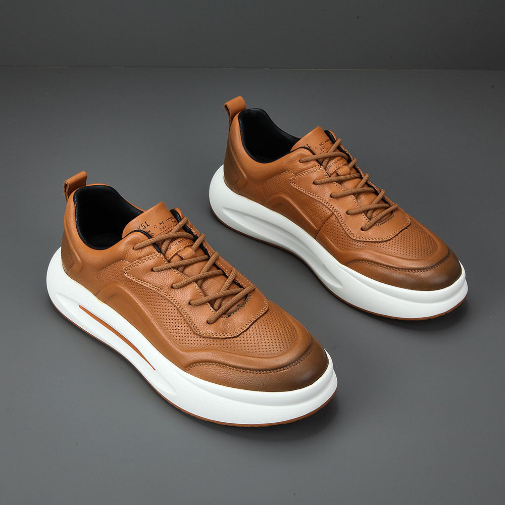 Men Minimalist Solid Breathable Leather Casual Sneakers Newgew Shoes