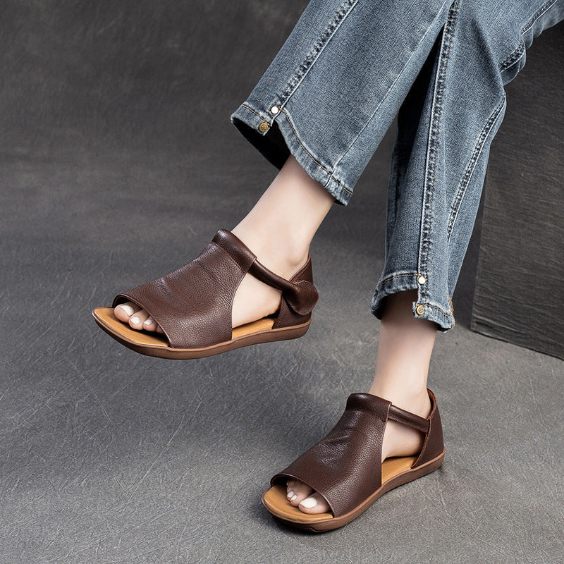 Women Minimalist Leather Flat Casual Sandals Newgew Shoes