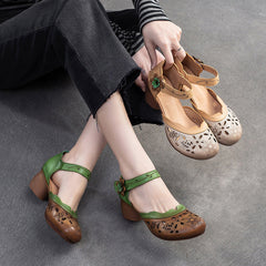 Women Retro Summer Hollow Leather Casual Sandals Newgew Shoes