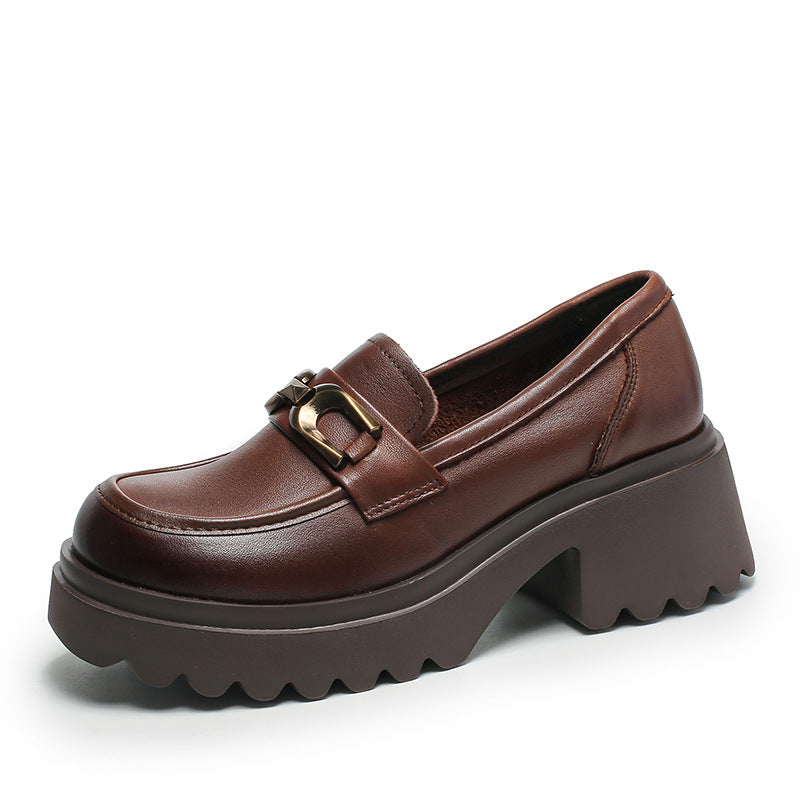 Women Retro Leather Chunky Sole Casual Loafers Newgew Shoes