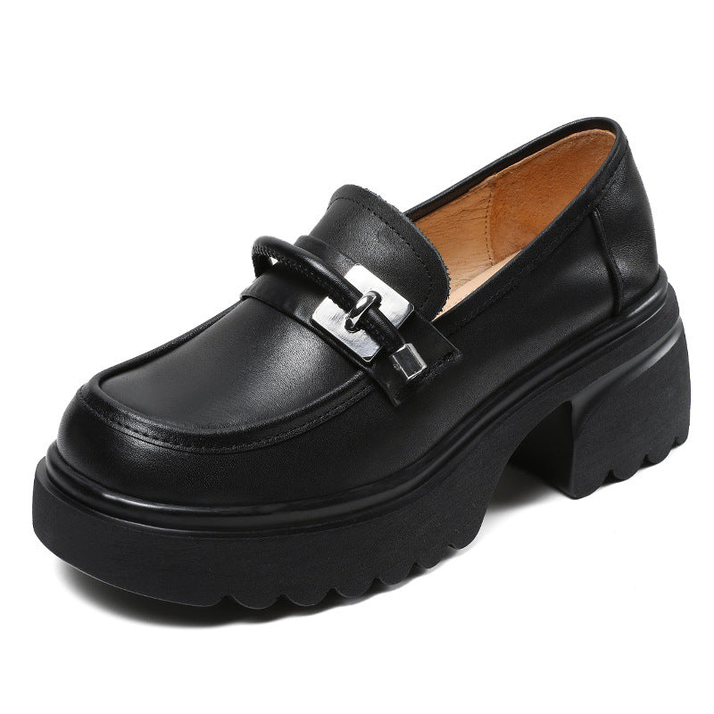 Women Retro Leather Casual Chunky Platform Loafers Newgew Shoes