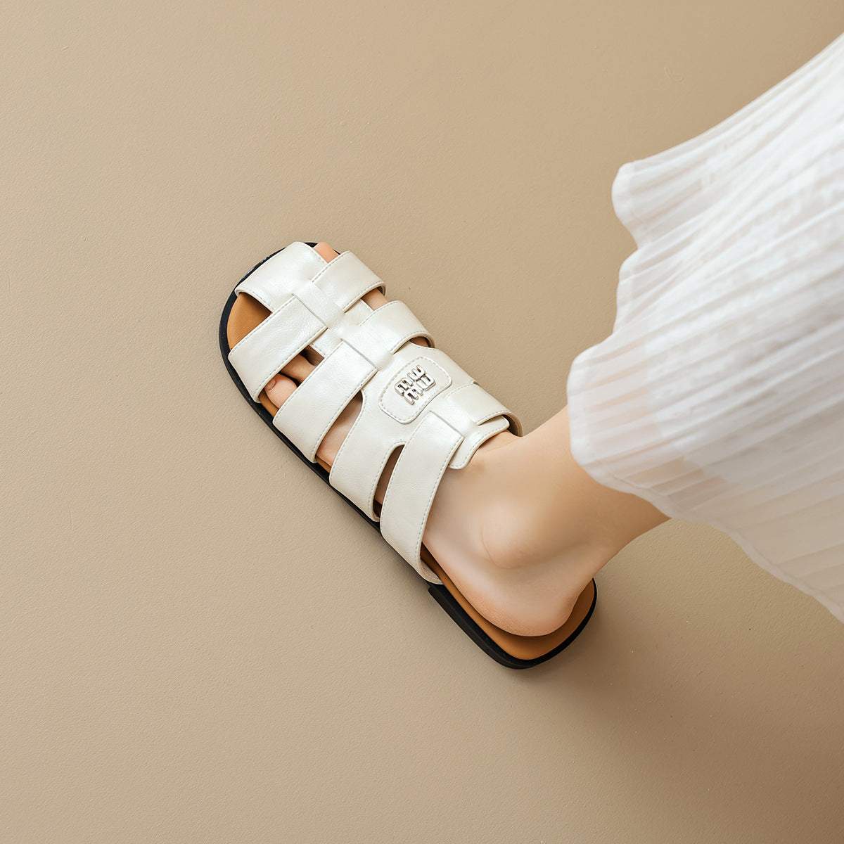 Women Retro Plaited Soft Leather Slides Sandals Newgew Shoes