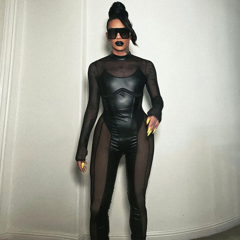 One Piece Long Sleeve Mesh Bodycon Jumpsuit Newgew