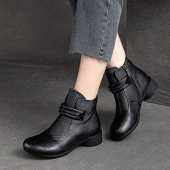 Women Retro Leather Low Heel Ankle Boots Newgew Shoes