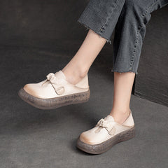 Women Retro Thick Soled Leather Minimalist Casual Shoes Newgew Shoes