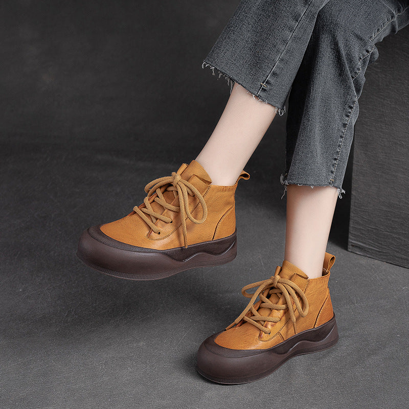 Women Retro Minimalist Leather Flat Ankle Boots Newgew Shoes