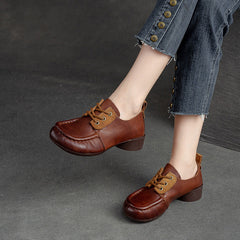 Women Retro Handcraft Leather Low Heel Casual Shoes Newgew Shoes