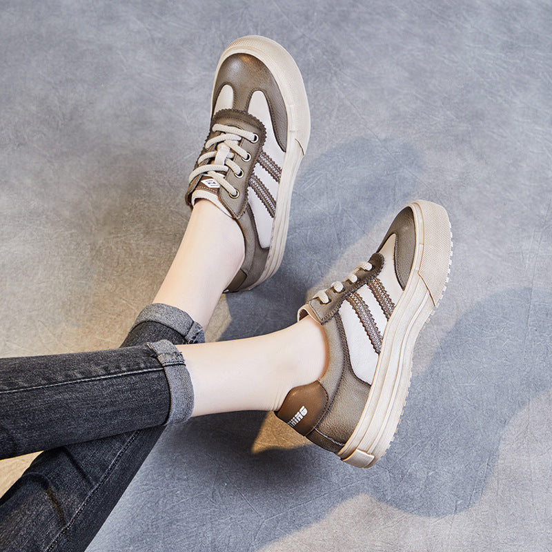 Women Handmade Color Matching Leather Casual Training Shoes Newgew Shoes