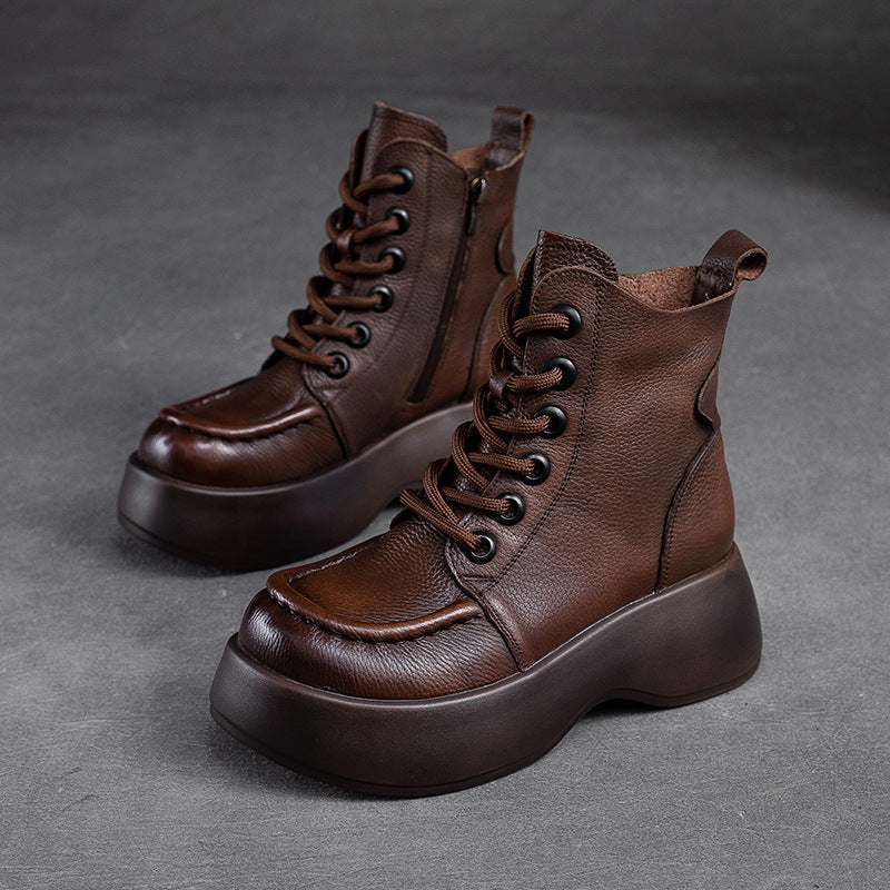 Women Retro Minimalist Leather Platform Boots Newgew Shoes