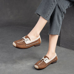 Women Hollow Breathable Leather Soft Flats Newgew Shoes