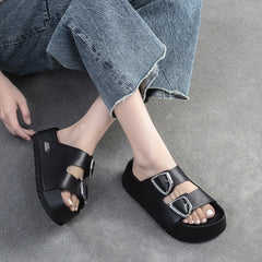 Women Soft Leather Thick Soled Casual Slides Sandals Newgew Shoes