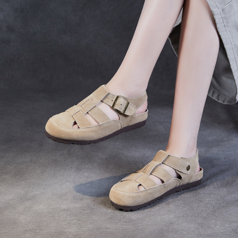 Women Retro Suede Summer Casual Slip-on Sandals Newgew Shoes