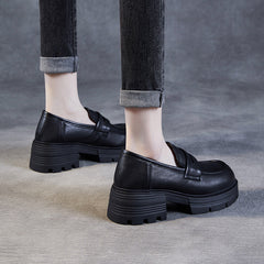 Women Minimalist Comfort Leather Platform Black Loafers Newgew Shoes