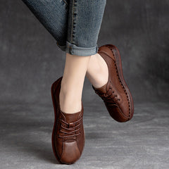 Women Retro Leather Soft Wedge Casual Work Shoes Newgew Shoes