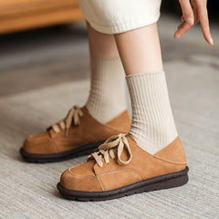 Women Retro Nubuck Leather Flat Casual Shoes Newgew Shoes