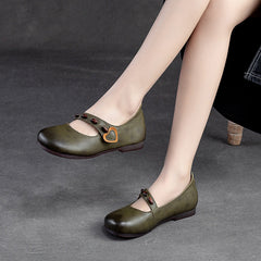 Women Retro Soft Leather Velcro Tape Casual Flats Newgew Shoes