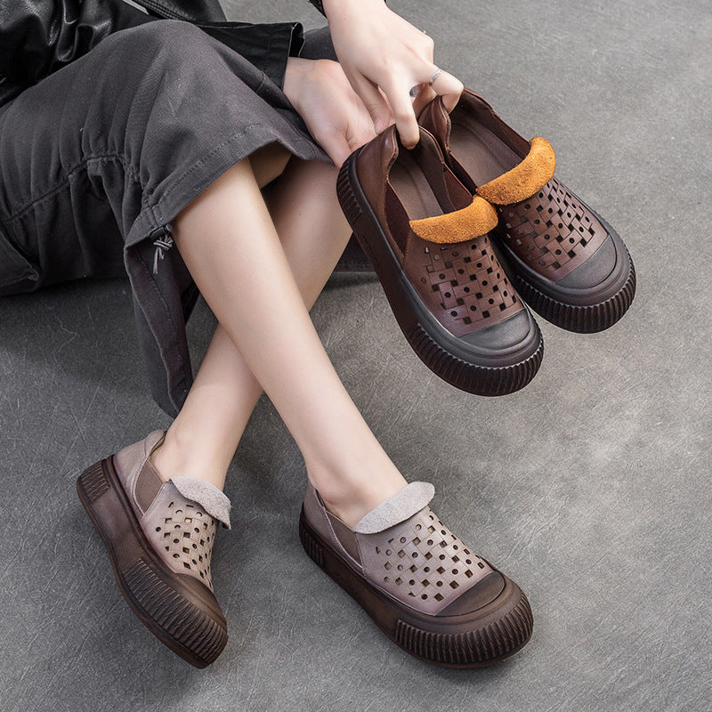 Women Minimalist Breathable Leather Flat Casual Shoes Newgew Shoes