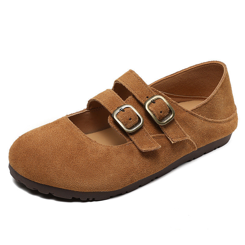 Women Retro Suede Buckle Soft Flats Newgew Shoes