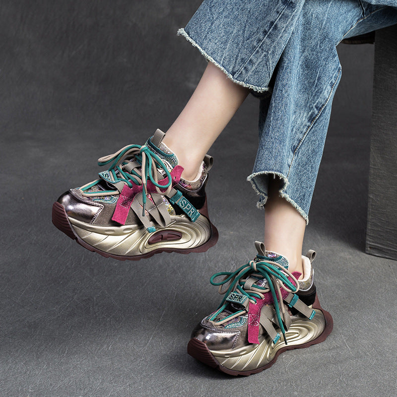 Women Fashion Patchwork Chunky Platform Dad Shoes Newgew Shoes