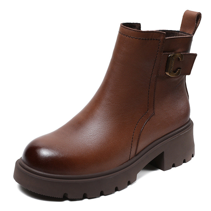 Women Classic Stylish Leather Lug Sole Boots Newgew Shoes