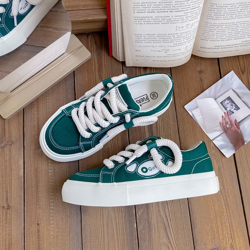 Women's Retro Green Harbor Style Minority White Sneakers Newgew