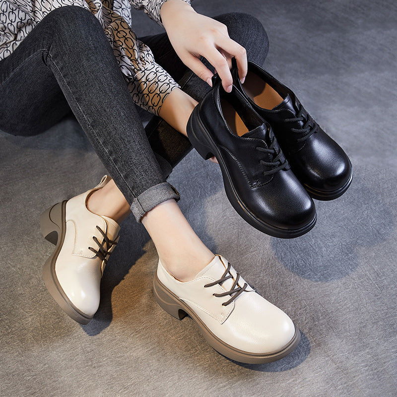 Women Minimalism Soft Leather Chunky Block Casual Shoes Newgew Shoes