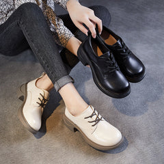 Women Minimalism Soft Leather Chunky Block Casual Shoes Newgew Shoes