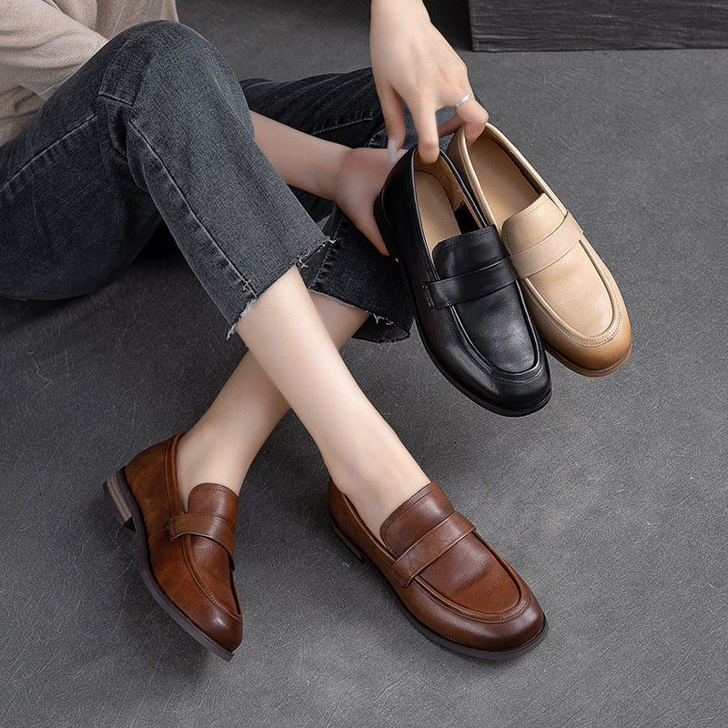 Women Classic Leather Solid Casual Loafers Newgew Shoes