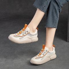 Women Fashion Breathable Mesh Leather Casual Shoes Newgew Shoes