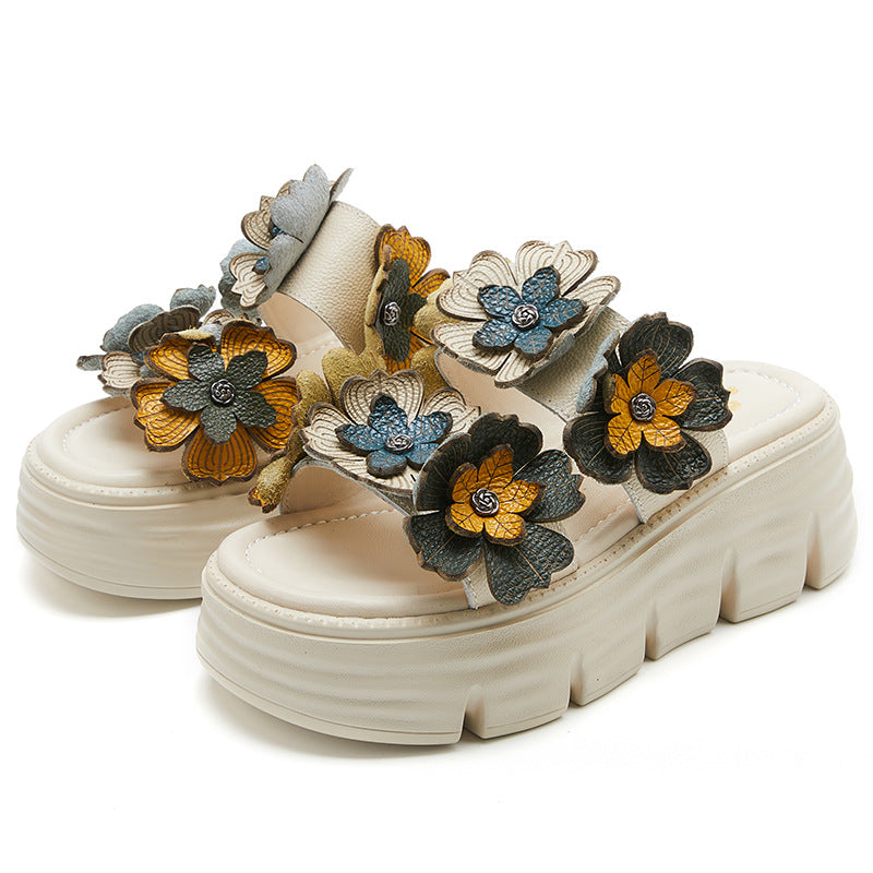 Women Leather Soft Casual Platform Slides Newgew Shoes