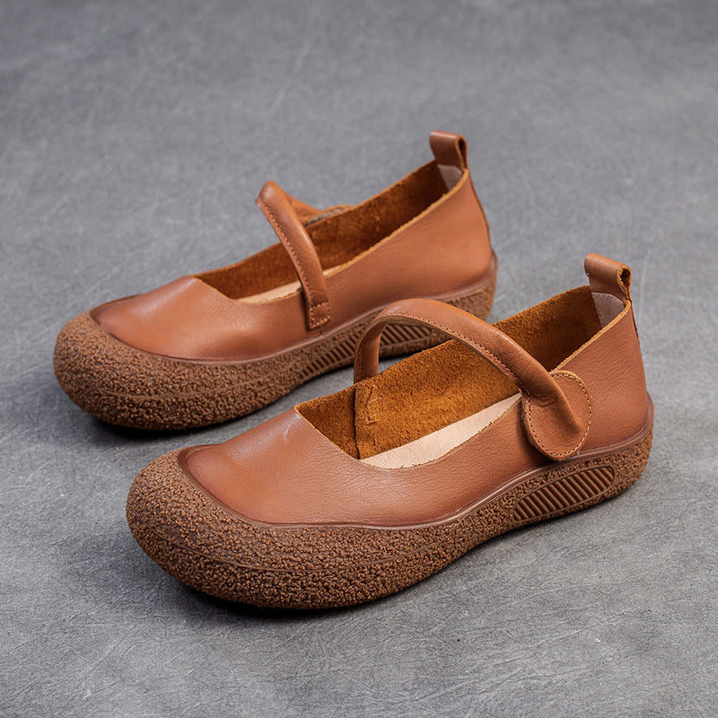 Women Retro Soft Leather Velcro Tape Casual Shoes Newgew Shoes