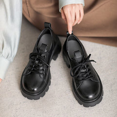 Women Retro Leather Chunky Platform Casual Shoes Newgew Shoes