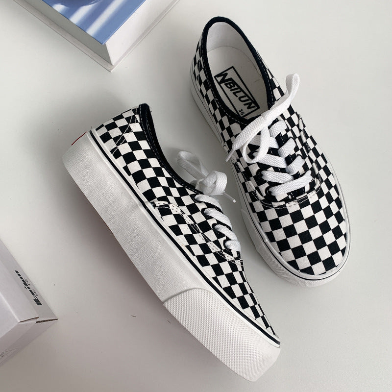 Elegant Innovative Platform Chessboard Plaid Female Canvas Shoes Newgew