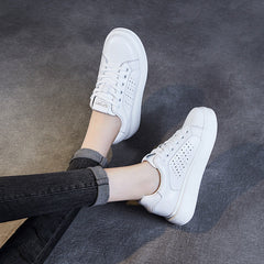 Women Fashion Hollow Leather Flat Skate Sneakers Newgew Shoes