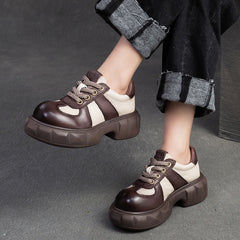 Women Retro Leather Patchwork Casual Shoes Newgew Shoes