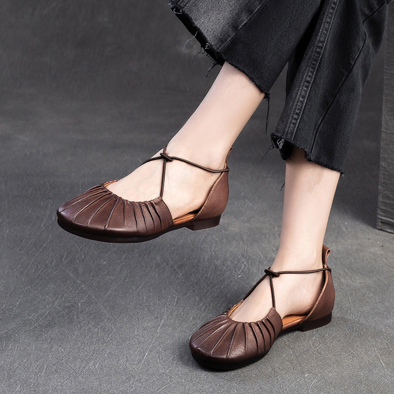 Women Retro Soft Leather Summer Flat Casual Sandals Newgew Shoes