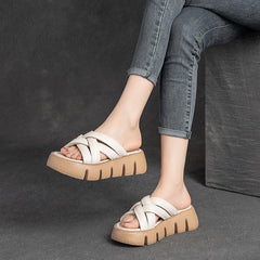 Women Handcraft Leather Summer Casual Sandals Slides Newgew Shoes