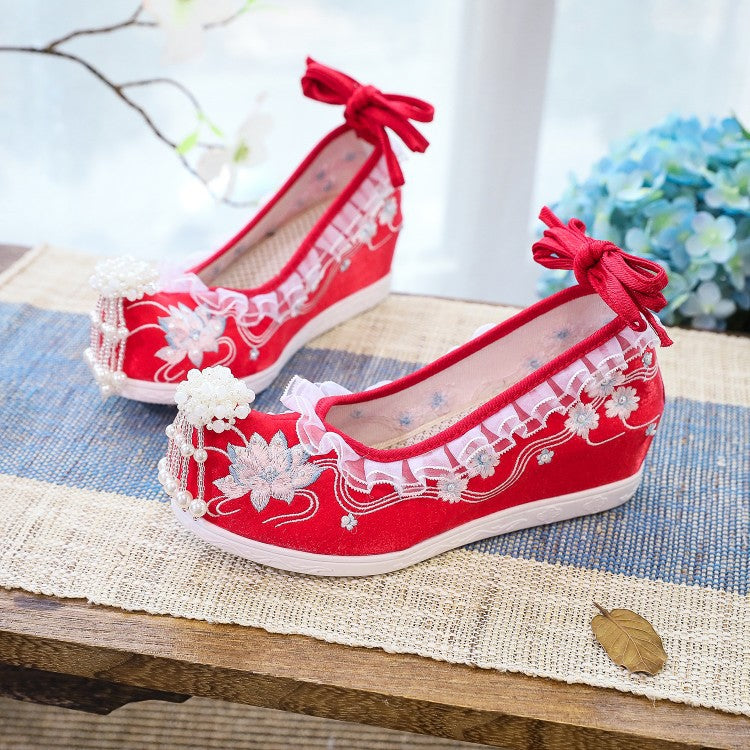 Ethnic Style Embroidered Height Increasing Insole Ancient Canvas Shoes Newgew