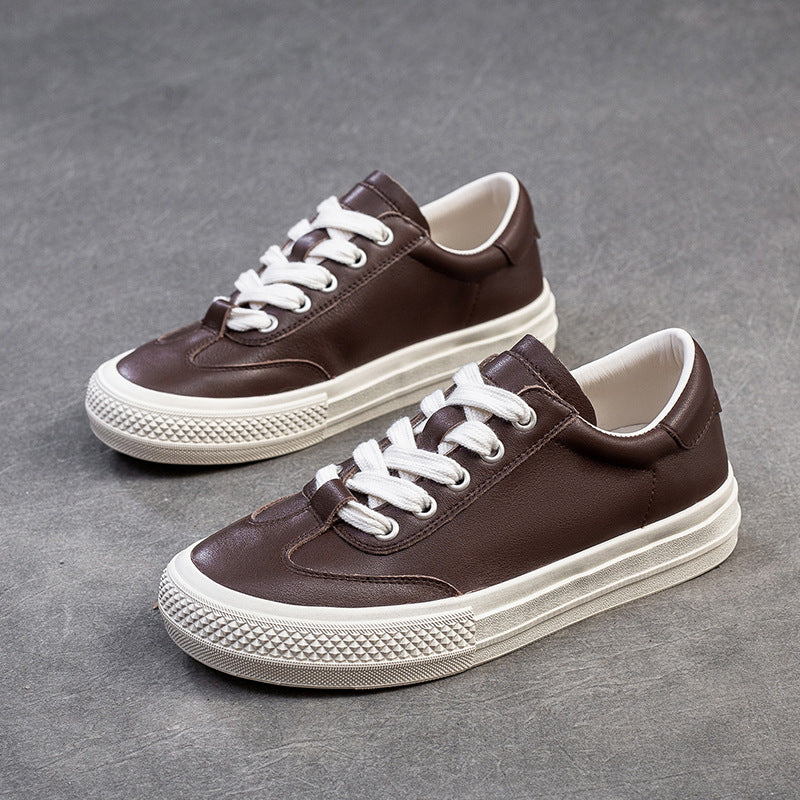 Women Leather Flat Low Top Casual Shoes Newgew Shoes