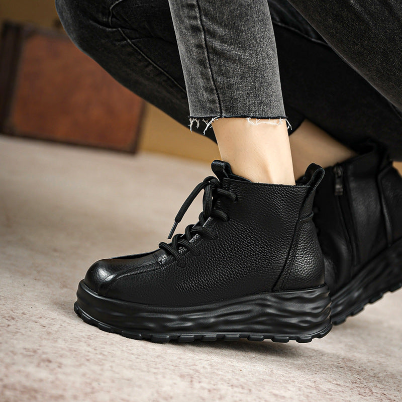 Women Retro Leather Soft Comfort Platform Boots Newgew Shoes