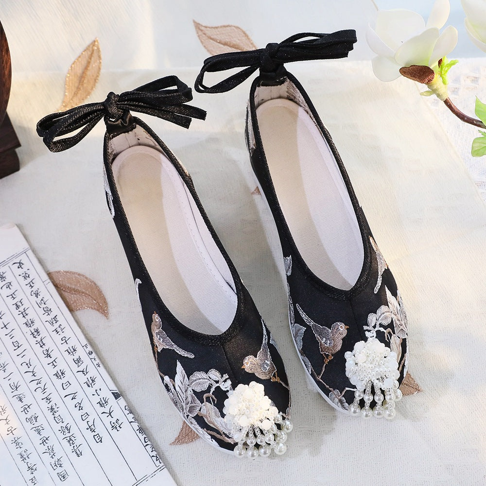 Women's Black Ancient Cloth Style Increased National Canvas Shoes Newgew