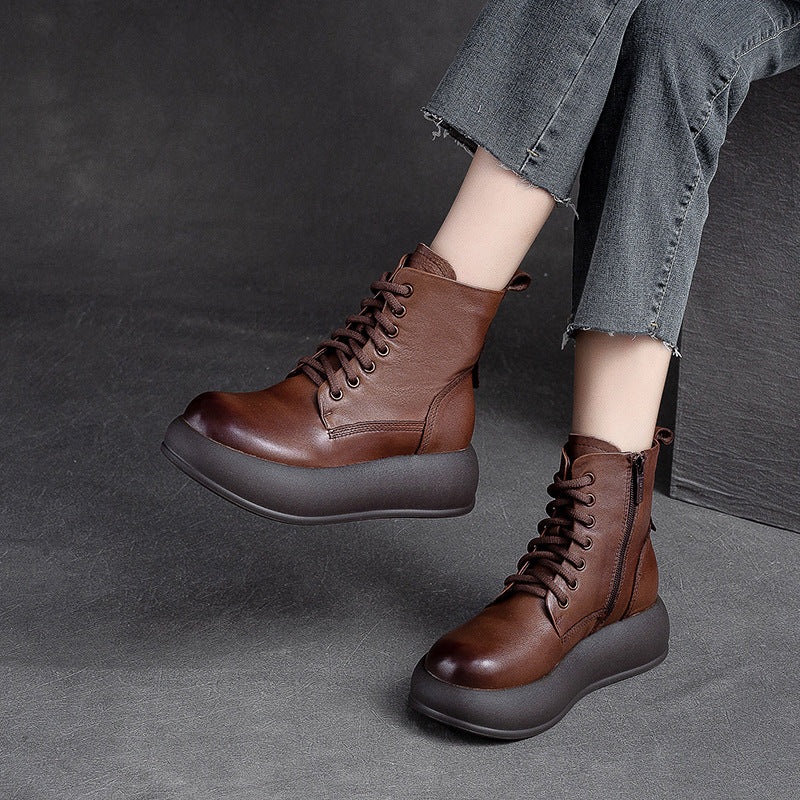 Women Retro Minimalist Patchwork Leather Casual Boots Newgew Shoes