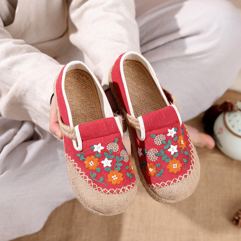 Women's Embroidery Linen Cloth Flat Low-cut Craft Canvas Shoes Newgew