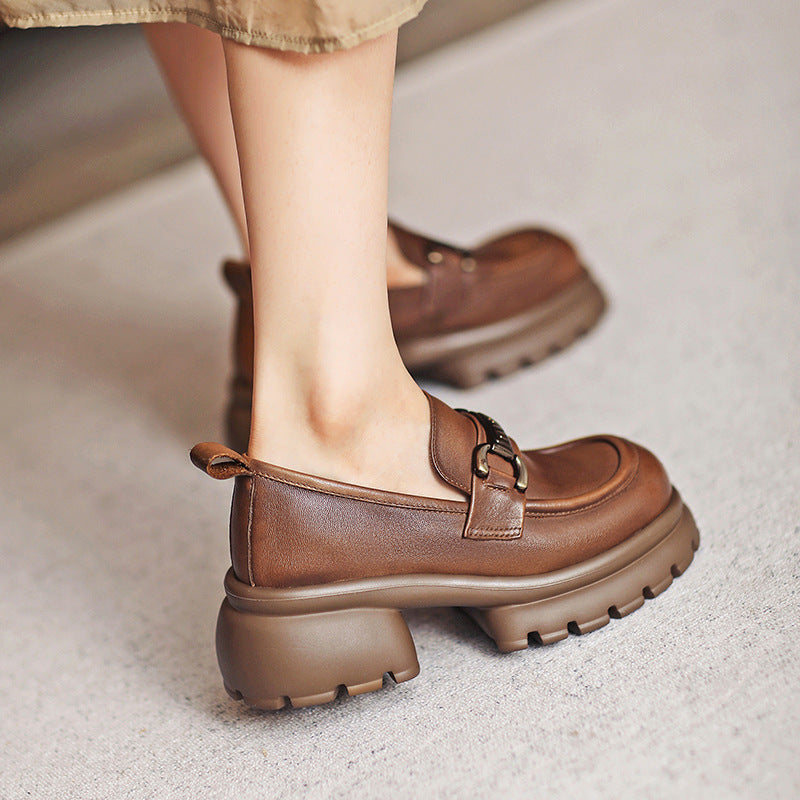 Women Casual Leather Chunky Platform Loafers Newgew Shoes