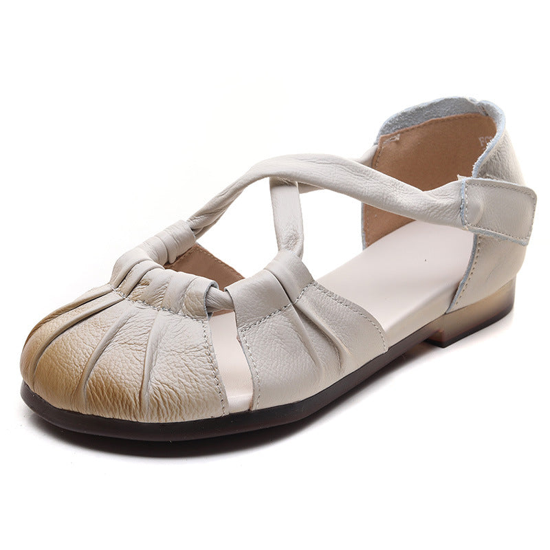 Women Retro Leather Casual Beach Flat Sandals Newgew Shoes