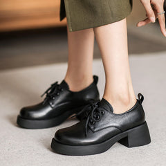 Women Retro Minimalist Leather Thick Soled Casual Shoes Newgew Shoes
